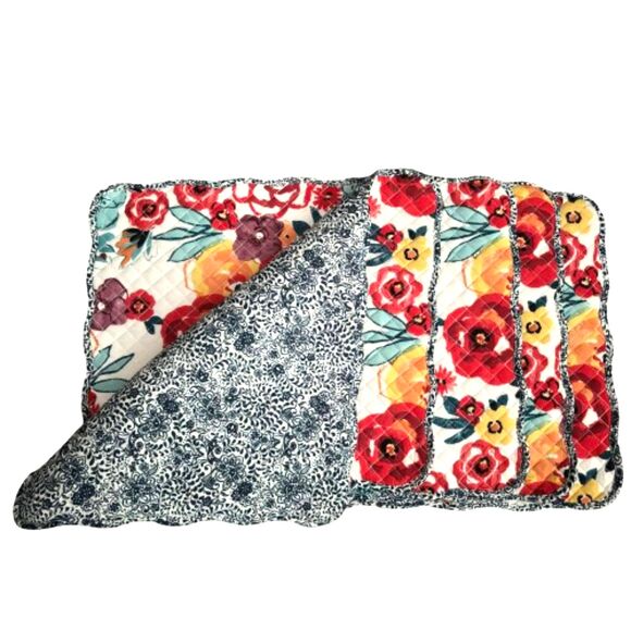 The Pioneer Woman Set Of 4 Floral Reversible Quilted Table Placemats 19"x14" - Picture 1 of 5